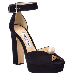 Jimmy Choo Socorie 120 faux pearl-embellished suede platform sandals Black Sz38/